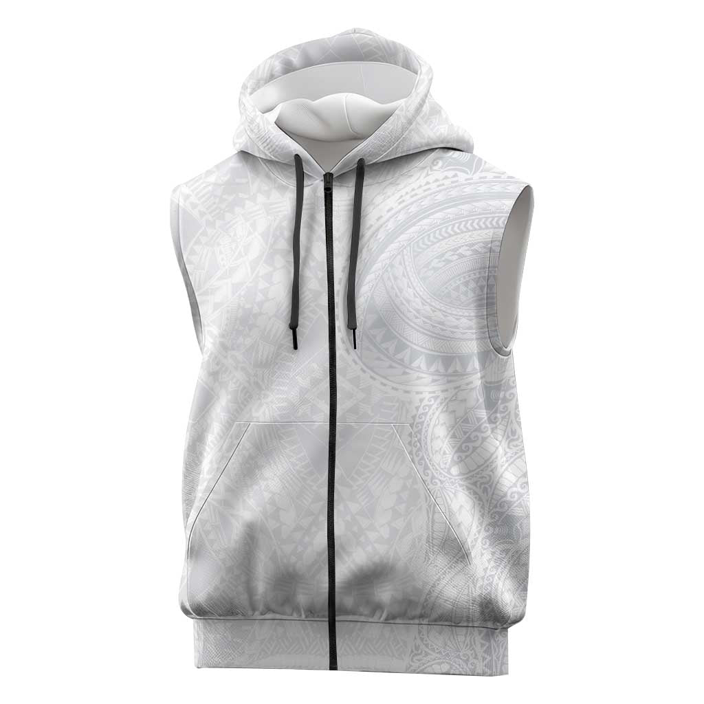 Lotu Tamaiti Sleeveless Zip Hoodie Traditional Samoan Art Tattoos LT03 White - Polynesian Pride