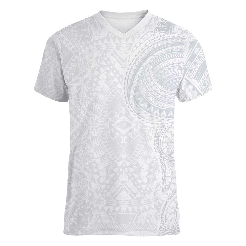 Lotu Tamaiti Women V-Neck T-Shirt Traditional Samoan Art Tattoos LT03 Female White - Polynesian Pride
