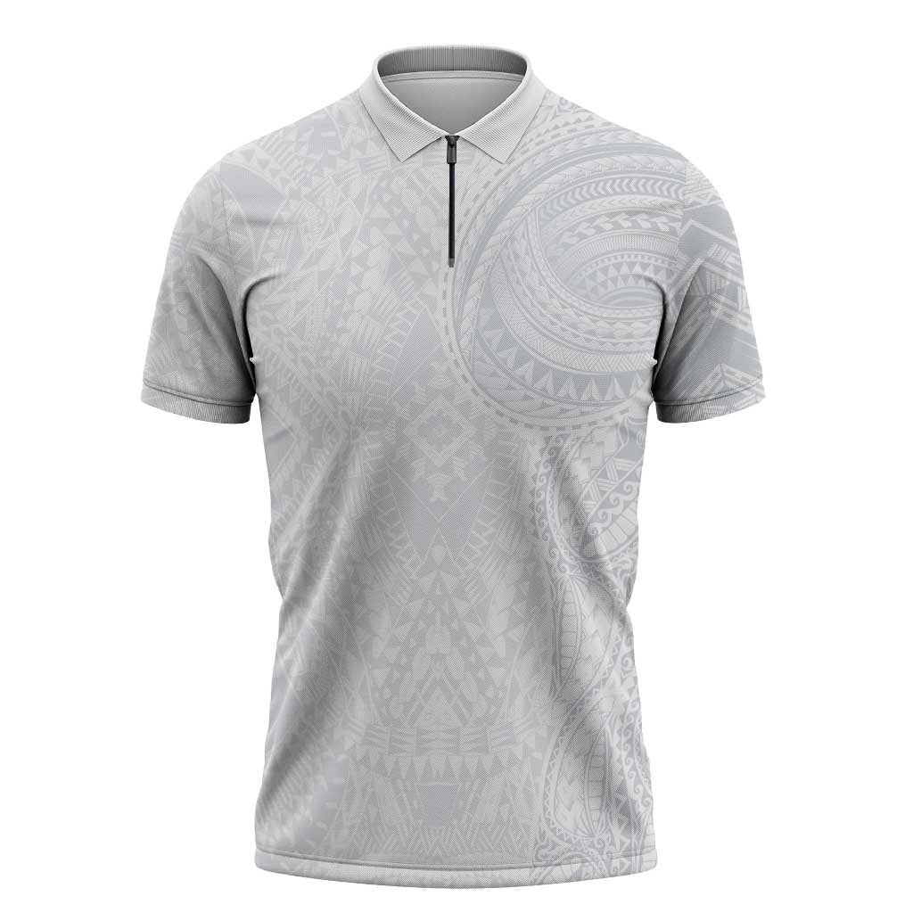 Lotu Tamaiti Zipper Polo Shirt Traditional Samoan Art Tattoos LT03 White - Polynesian Pride