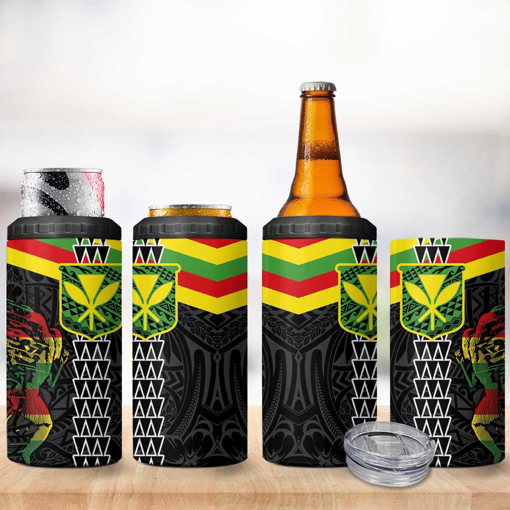 Kanaka Maoli Running 4 in 1 Can Cooler Tumbler Kakau Pattern with Kanaka Maoli Flag Color LT03 - Polynesian Pride