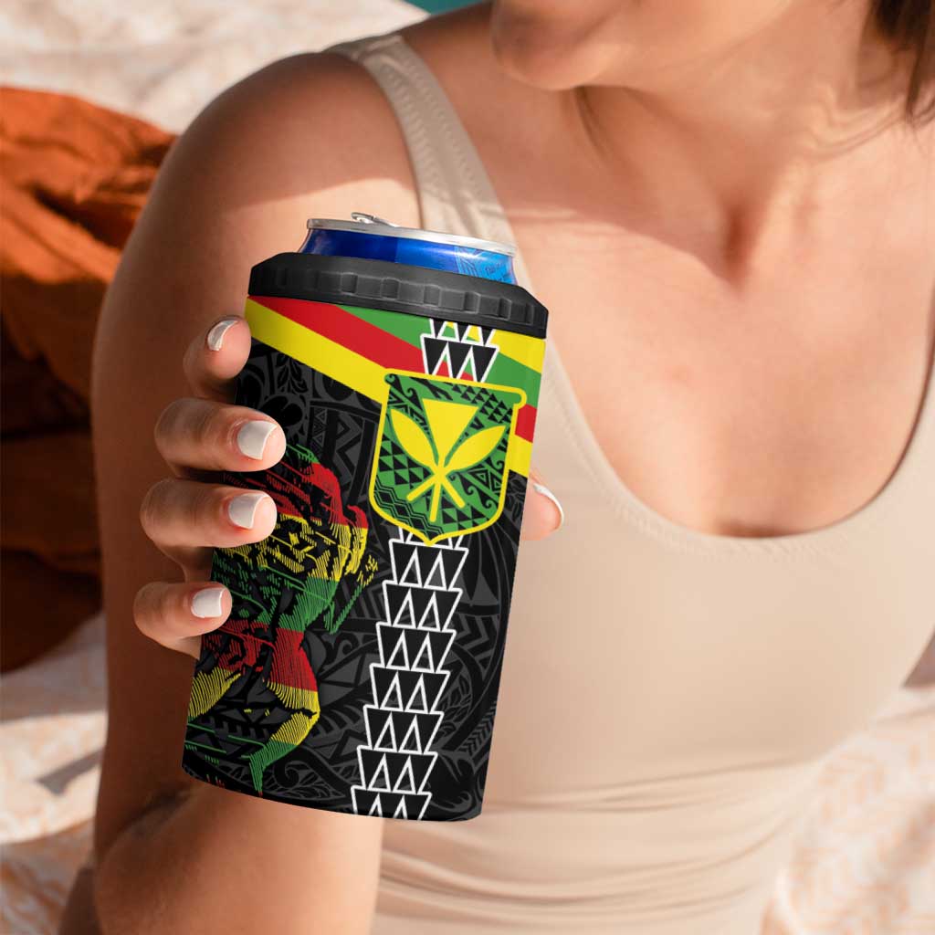 Kanaka Maoli Running 4 in 1 Can Cooler Tumbler Kakau Pattern with Kanaka Maoli Flag Color LT03 - Polynesian Pride