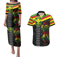 Kanaka Maoli Running Couples Matching Puletasi and Hawaiian Shirt Kakau Pattern with Kanaka Maoli Flag Color LT03 Black - Polynesian Pride