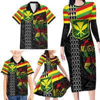 Kanaka Maoli Running Family Matching Long Sleeve Bodycon Dress and Hawaiian Shirt Kakau Pattern with Kanaka Maoli Flag Color LT03 - Polynesian Pride