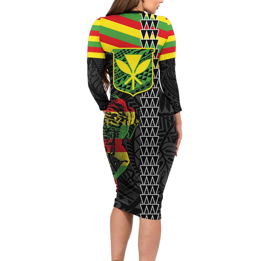 Kanaka Maoli Running Family Matching Long Sleeve Bodycon Dress and Hawaiian Shirt Kakau Pattern with Kanaka Maoli Flag Color LT03 - Polynesian Pride