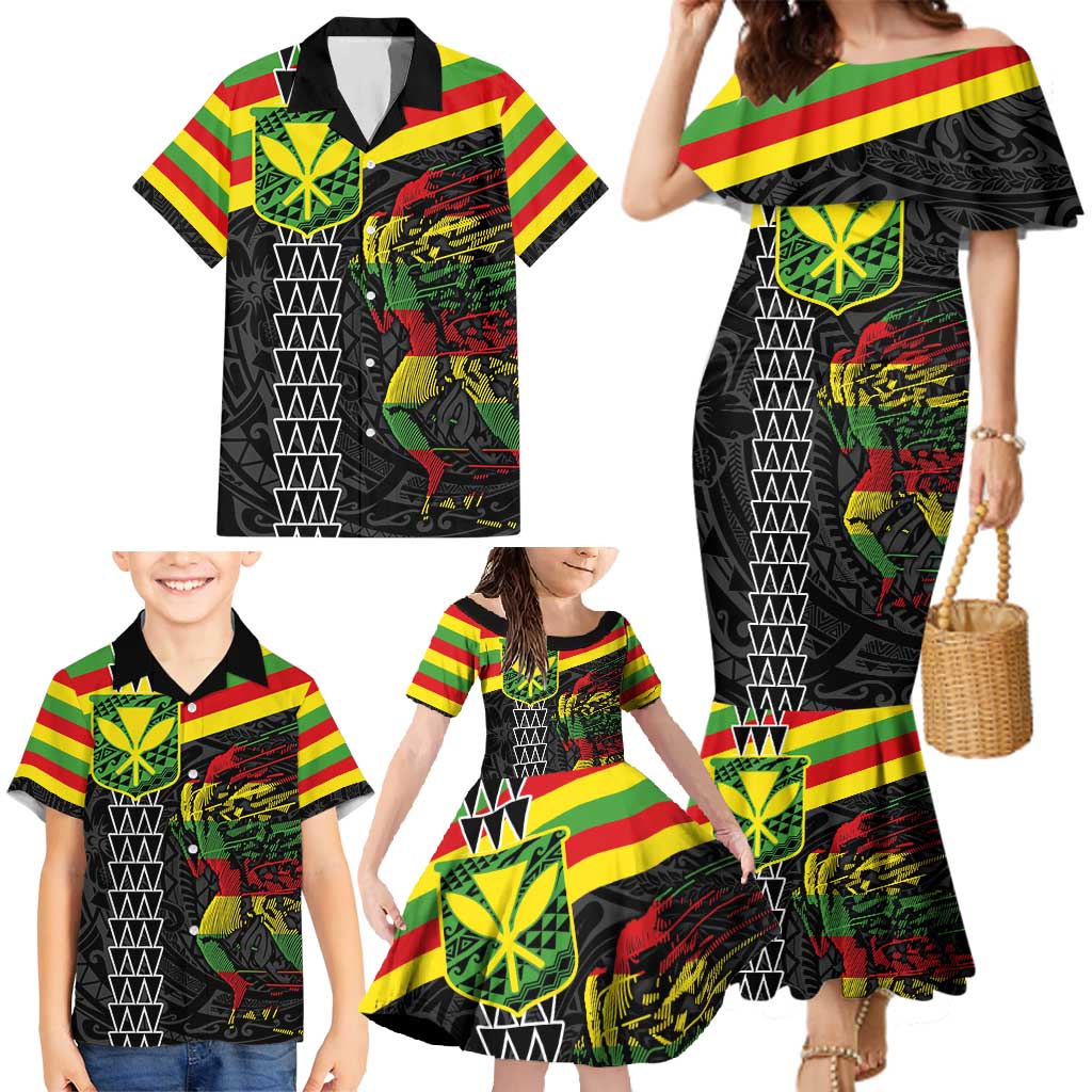 Kanaka Maoli Running Family Matching Mermaid Dress and Hawaiian Shirt Kakau Pattern with Kanaka Maoli Flag Color LT03 - Polynesian Pride