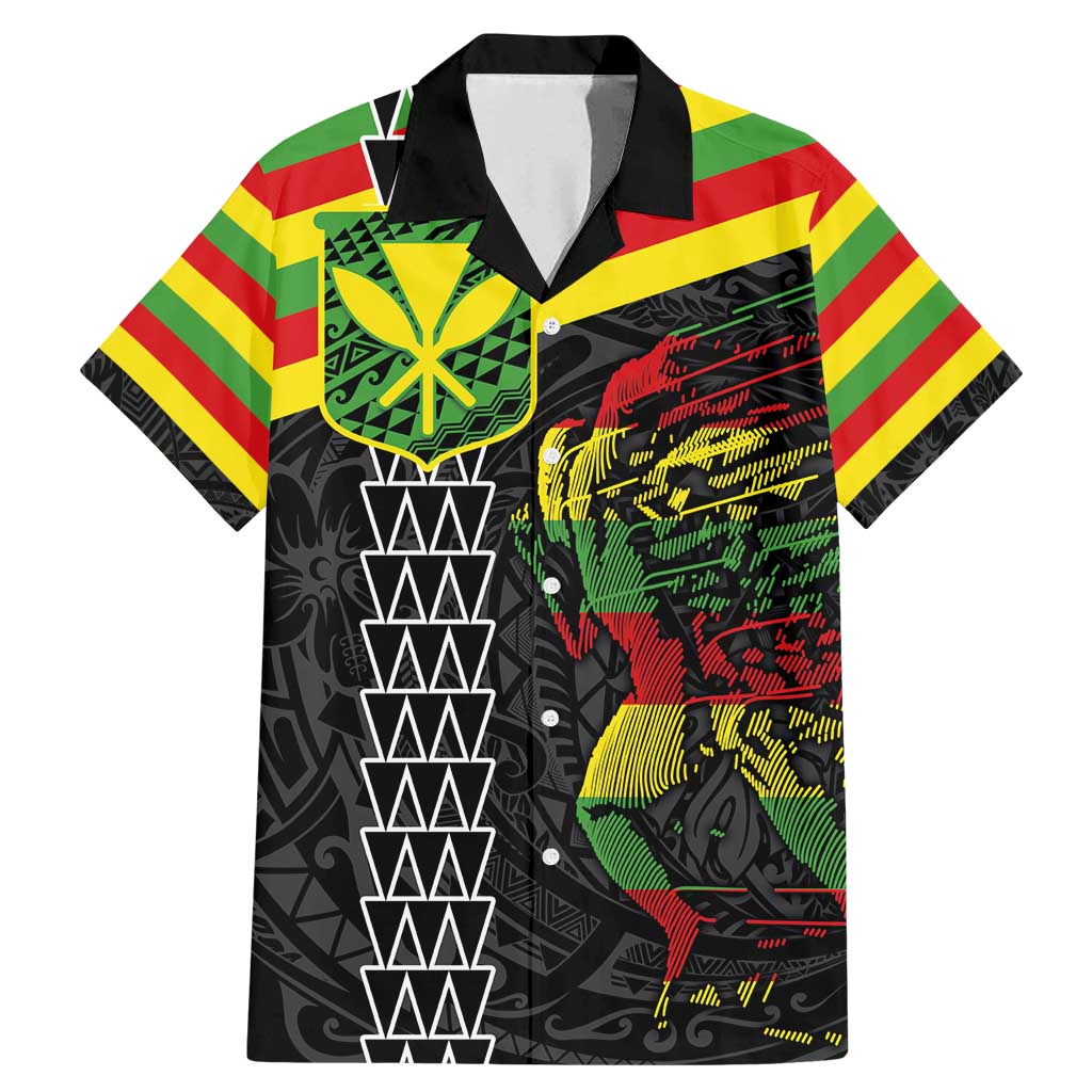 Kanaka Maoli Running Family Matching Mermaid Dress and Hawaiian Shirt Kakau Pattern with Kanaka Maoli Flag Color LT03 Dad's Shirt - Short Sleeve Black - Polynesian Pride