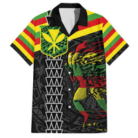 Kanaka Maoli Running Family Matching Off The Shoulder Long Sleeve Dress and Hawaiian Shirt Kakau Pattern with Kanaka Maoli Flag Color LT03 Dad's Shirt - Short Sleeve Black - Polynesian Pride