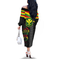 Kanaka Maoli Running Family Matching Off The Shoulder Long Sleeve Dress and Hawaiian Shirt Kakau Pattern with Kanaka Maoli Flag Color LT03 - Polynesian Pride
