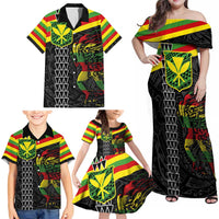 Kanaka Maoli Running Family Matching Off Shoulder Maxi Dress and Hawaiian Shirt Kakau Pattern with Kanaka Maoli Flag Color LT03 - Polynesian Pride