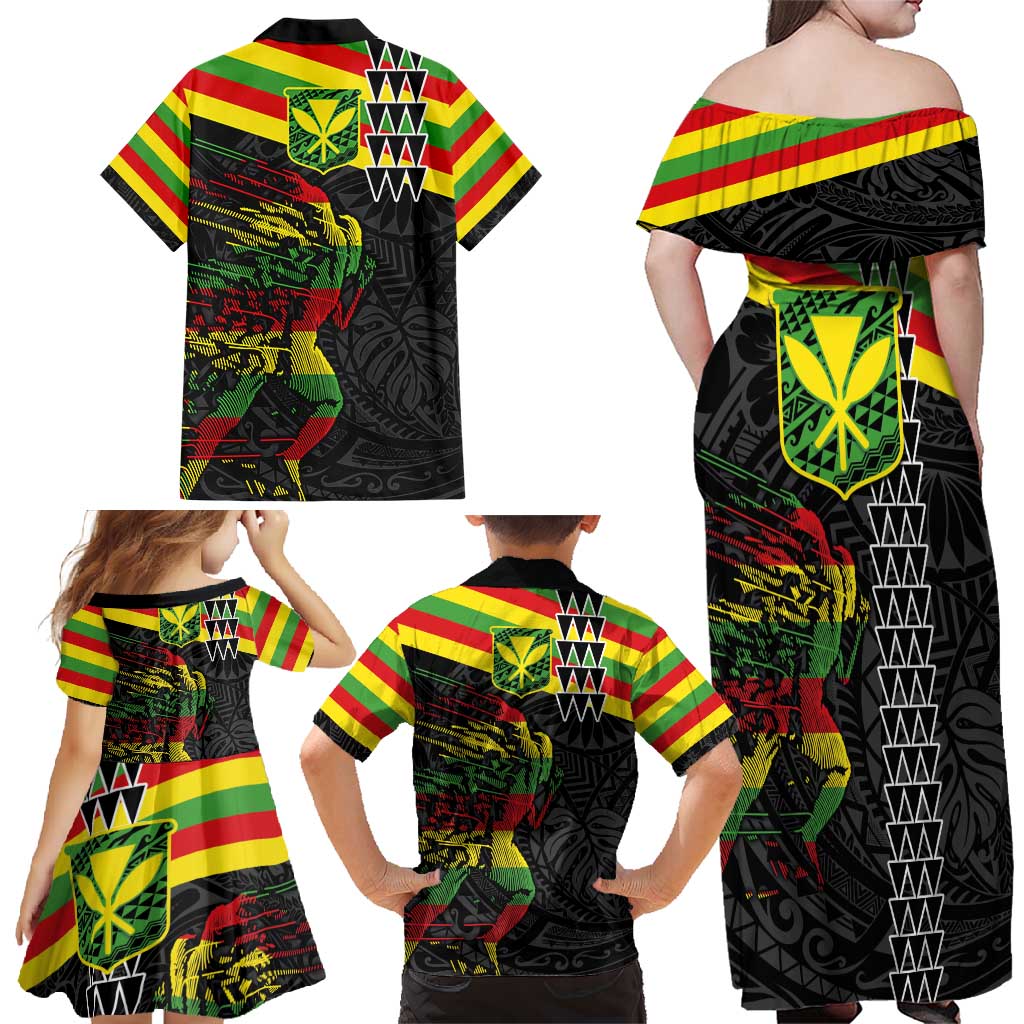 Kanaka Maoli Running Family Matching Off Shoulder Maxi Dress and Hawaiian Shirt Kakau Pattern with Kanaka Maoli Flag Color LT03 - Polynesian Pride