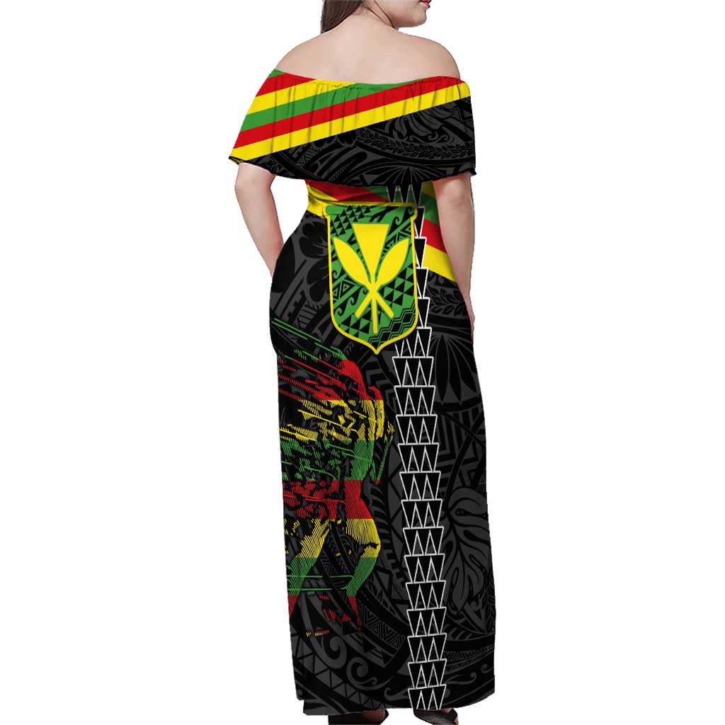 Kanaka Maoli Running Family Matching Off Shoulder Maxi Dress and Hawaiian Shirt Kakau Pattern with Kanaka Maoli Flag Color LT03 - Polynesian Pride