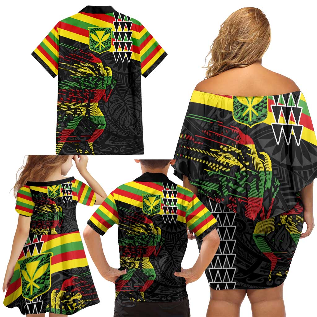 Kanaka Maoli Running Family Matching Off Shoulder Short Dress and Hawaiian Shirt Kakau Pattern with Kanaka Maoli Flag Color LT03 - Polynesian Pride