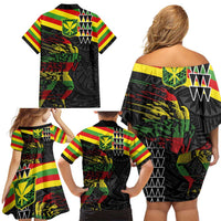 Kanaka Maoli Running Family Matching Off Shoulder Short Dress and Hawaiian Shirt Kakau Pattern with Kanaka Maoli Flag Color LT03 - Polynesian Pride