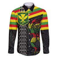 Kanaka Maoli Running Family Matching Off Shoulder Short Dress and Hawaiian Shirt Kakau Pattern with Kanaka Maoli Flag Color LT03 Dad's Shirt - Long Sleeve Black - Polynesian Pride