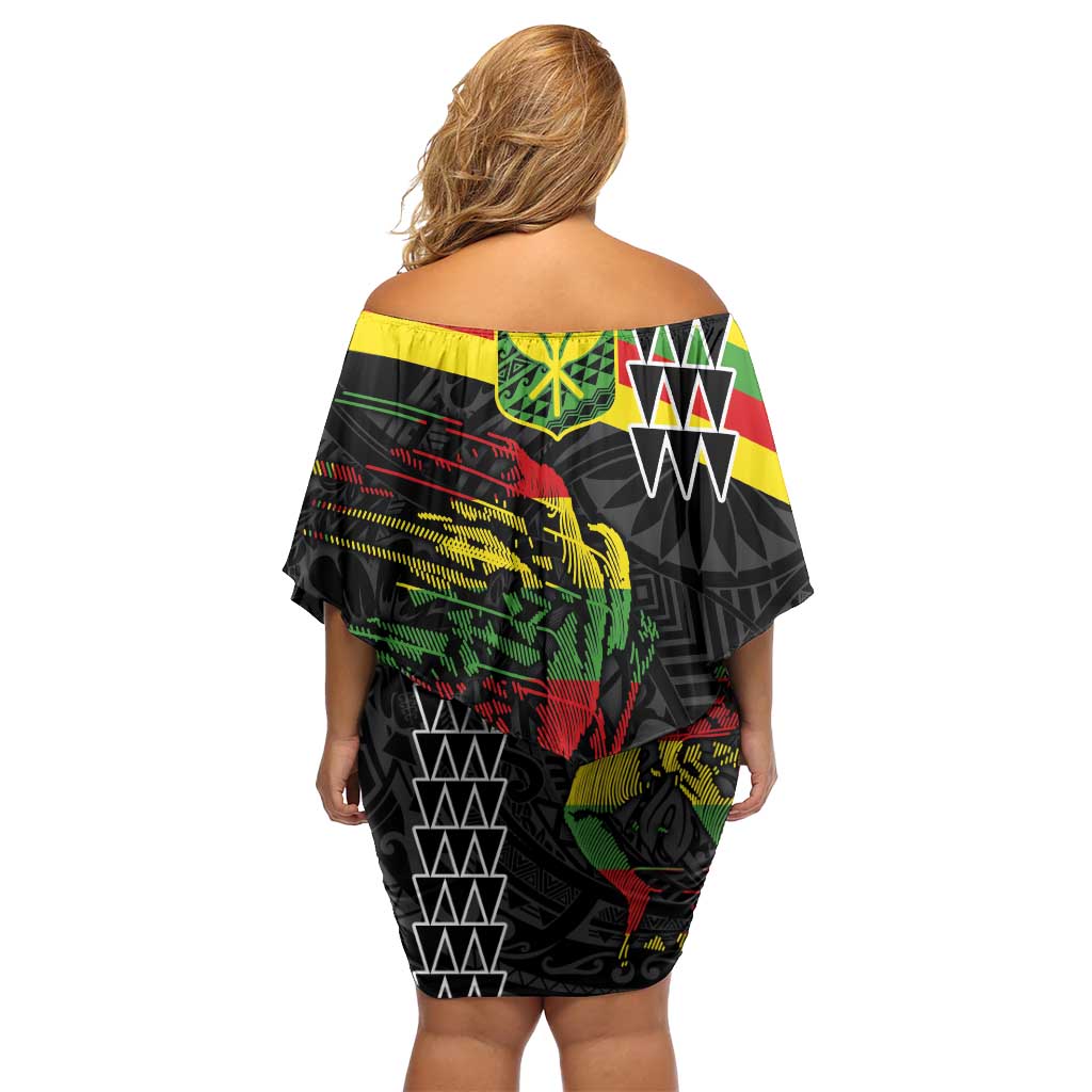 Kanaka Maoli Running Family Matching Off Shoulder Short Dress and Hawaiian Shirt Kakau Pattern with Kanaka Maoli Flag Color LT03 - Polynesian Pride