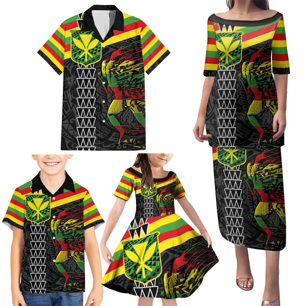 Kanaka Maoli Running Family Matching Puletasi and Hawaiian Shirt Kakau Pattern with Kanaka Maoli Flag Color LT03 - Polynesian Pride