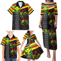 Kanaka Maoli Running Family Matching Puletasi and Hawaiian Shirt Kakau Pattern with Kanaka Maoli Flag Color LT03 - Polynesian Pride