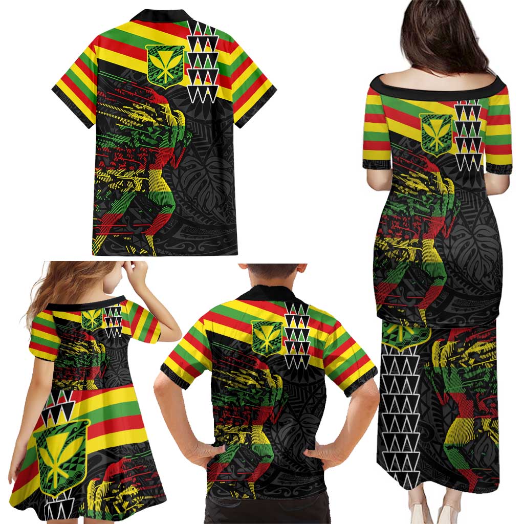Kanaka Maoli Running Family Matching Puletasi and Hawaiian Shirt Kakau Pattern with Kanaka Maoli Flag Color LT03 - Polynesian Pride
