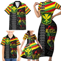 Kanaka Maoli Running Family Matching Short Sleeve Bodycon Dress and Hawaiian Shirt Kakau Pattern with Kanaka Maoli Flag Color LT03 - Polynesian Pride
