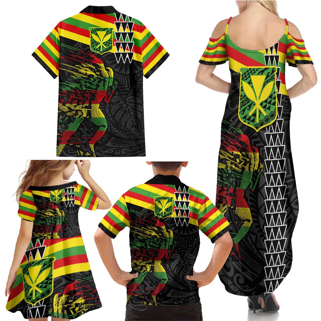 Kanaka Maoli Running Family Matching Summer Maxi Dress and Hawaiian Shirt Kakau Pattern with Kanaka Maoli Flag Color LT03 - Polynesian Pride