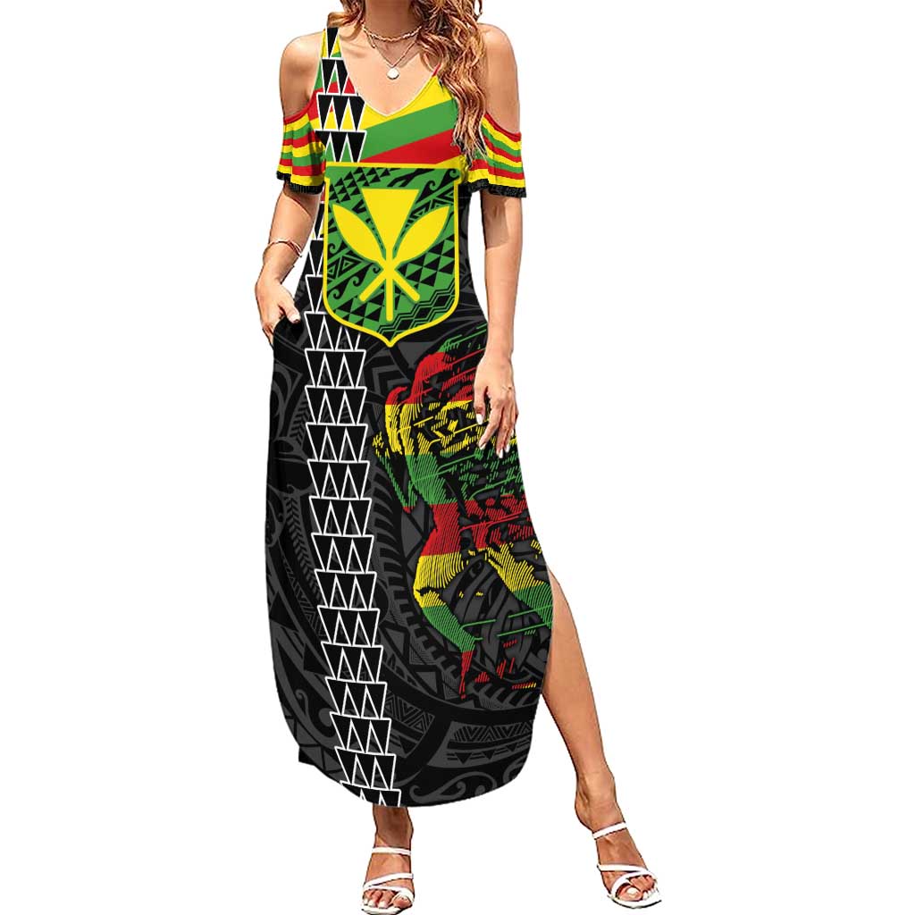 Kanaka Maoli Running Family Matching Summer Maxi Dress and Hawaiian Shirt Kakau Pattern with Kanaka Maoli Flag Color LT03 Mom's Dress Black - Polynesian Pride