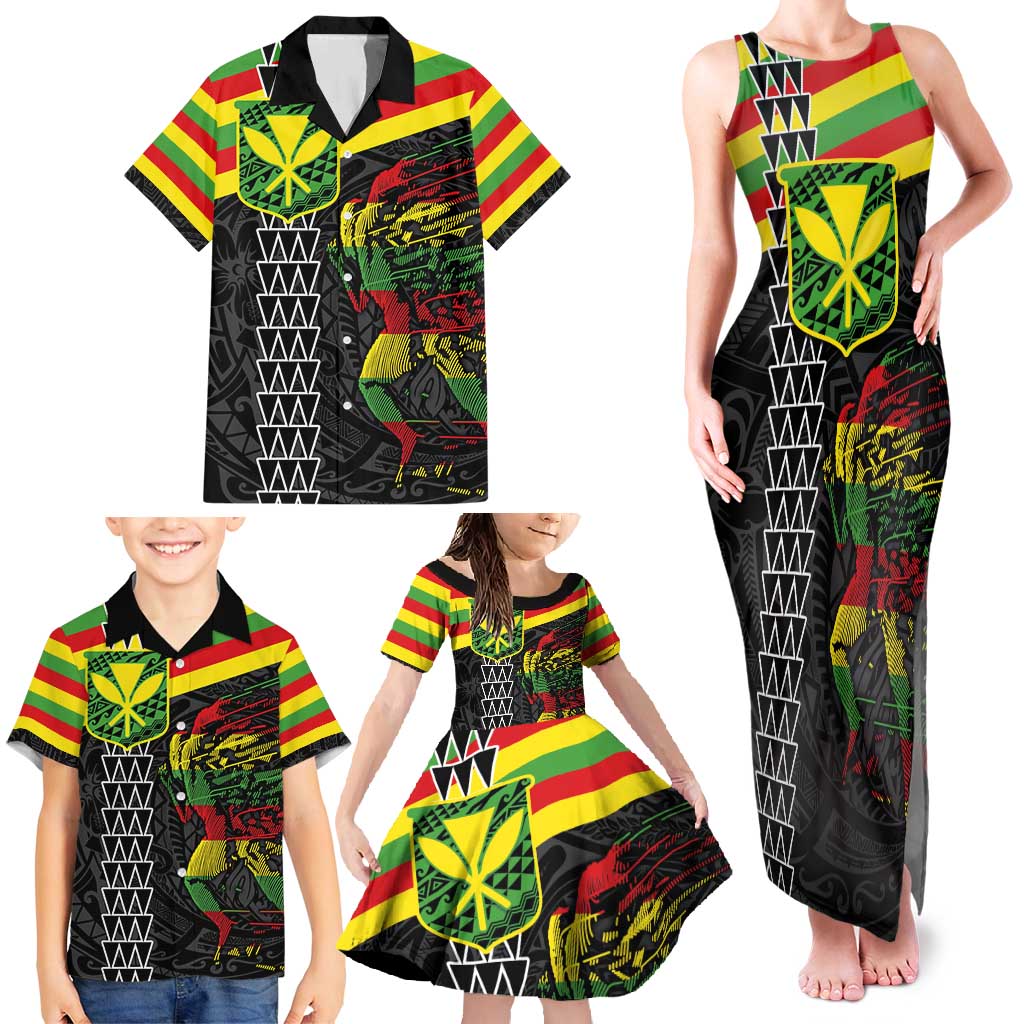 Kanaka Maoli Running Family Matching Tank Maxi Dress and Hawaiian Shirt Kakau Pattern with Kanaka Maoli Flag Color LT03 - Polynesian Pride
