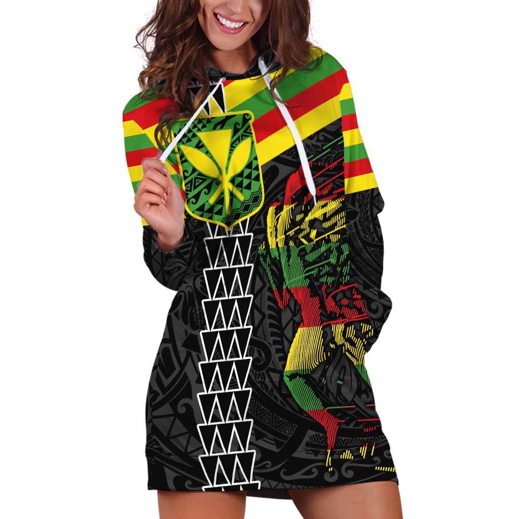 Kanaka Maoli Running Hoodie Dress Kakau Pattern with Kanaka Maoli Flag Color LT03 Black - Polynesian Pride