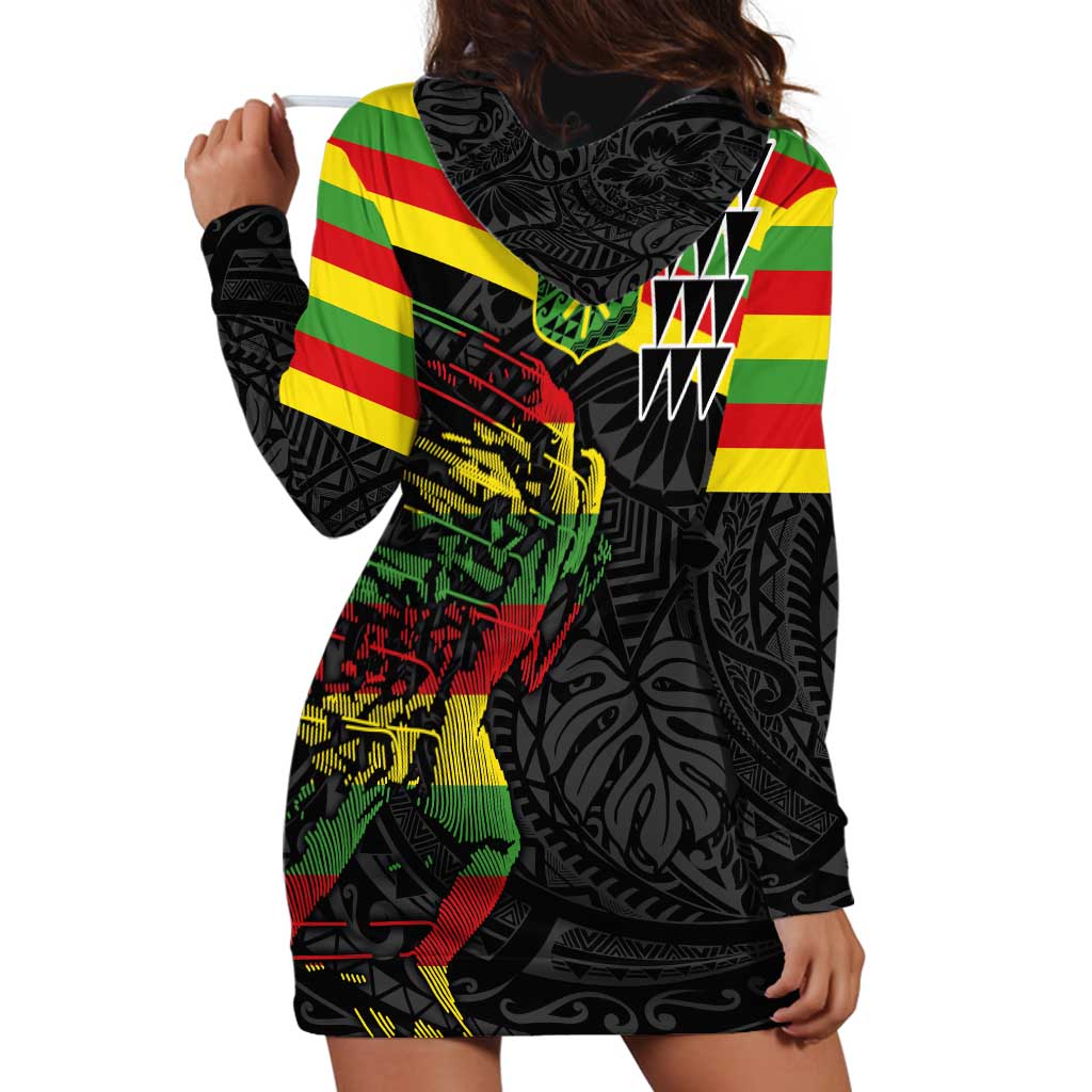 Kanaka Maoli Running Hoodie Dress Kakau Pattern with Kanaka Maoli Flag Color LT03 - Polynesian Pride