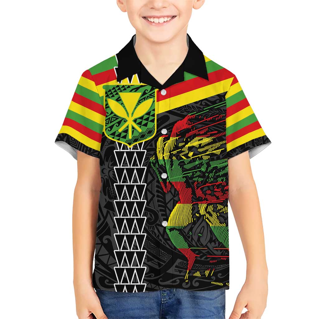 Kanaka Maoli Running Kid Hawaiian Shirt Kakau Pattern with Kanaka Maoli Flag Color LT03 Kid Black - Polynesian Pride