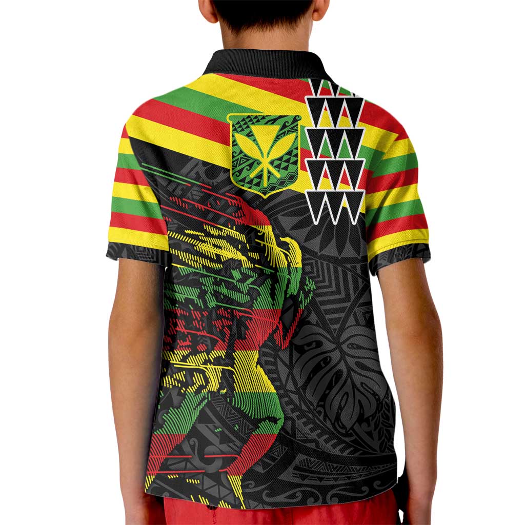 Kanaka Maoli Running Kid Polo Shirt Kakau Pattern with Kanaka Maoli Flag Color LT03 - Polynesian Pride