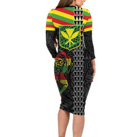 Kanaka Maoli Running Long Sleeve Bodycon Dress Kakau Pattern with Kanaka Maoli Flag Color LT03 - Polynesian Pride