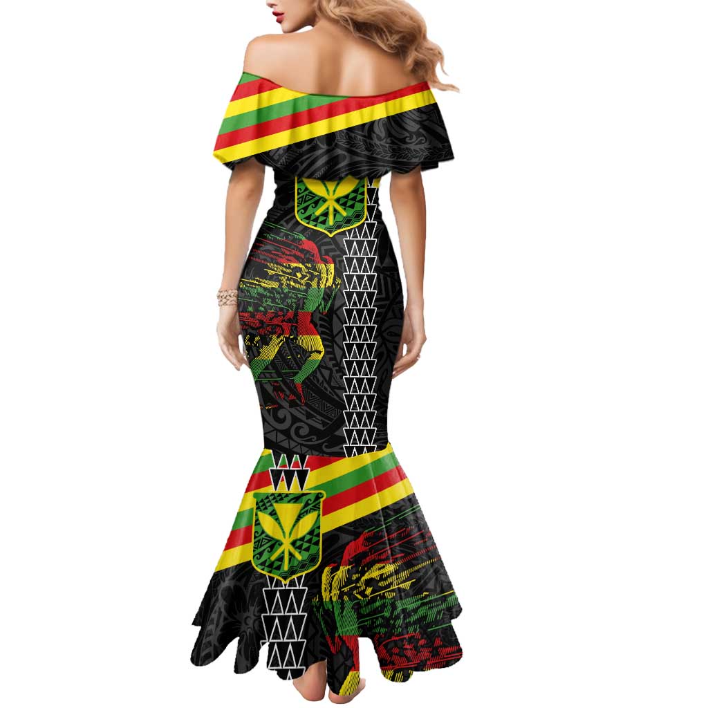 Kanaka Maoli Running Mermaid Dress Kakau Pattern with Kanaka Maoli Flag Color LT03 - Polynesian Pride