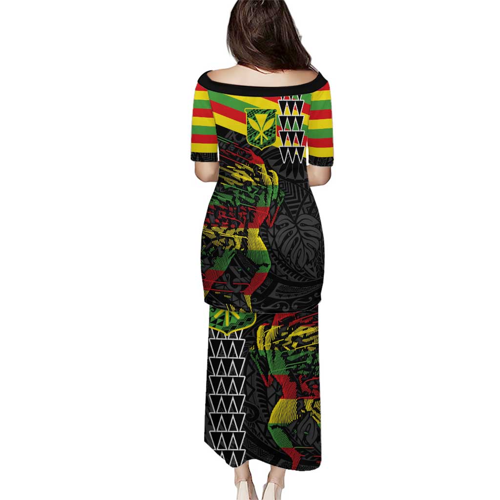 Kanaka Maoli Running Puletasi Kakau Pattern with Kanaka Maoli Flag Color
