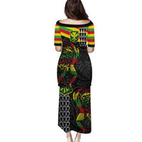 Kanaka Maoli Running Puletasi Kakau Pattern with Kanaka Maoli Flag Color