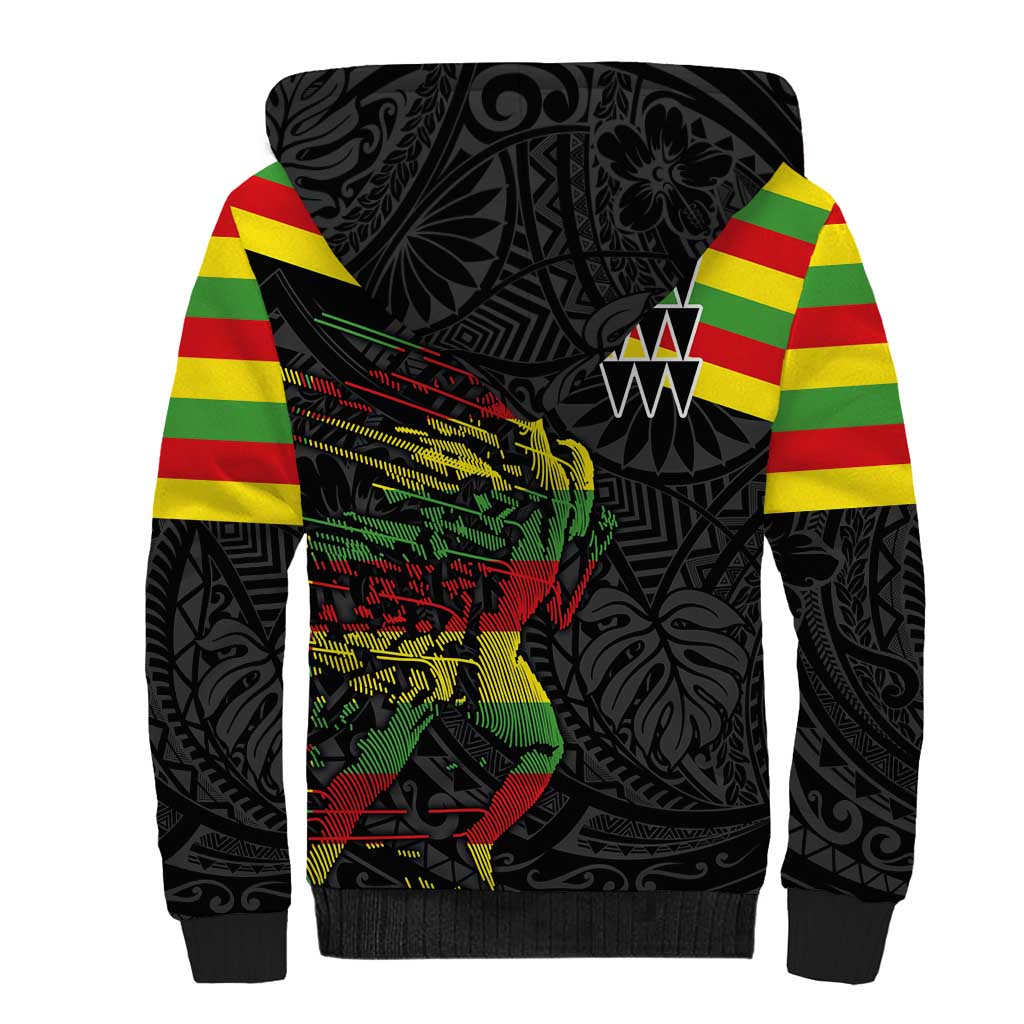 Kanaka Maoli Running Sherpa Hoodie Kakau Pattern with Kanaka Maoli Flag Color LT03 - Polynesian Pride