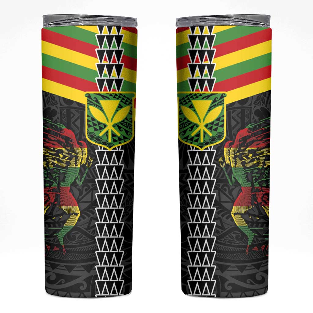 Kanaka Maoli Running Skinny Tumbler Kakau Pattern with Kanaka Maoli Flag Color LT03 Black - Polynesian Pride