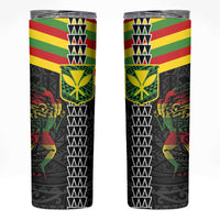 Kanaka Maoli Running Skinny Tumbler Kakau Pattern with Kanaka Maoli Flag Color LT03 Black - Polynesian Pride