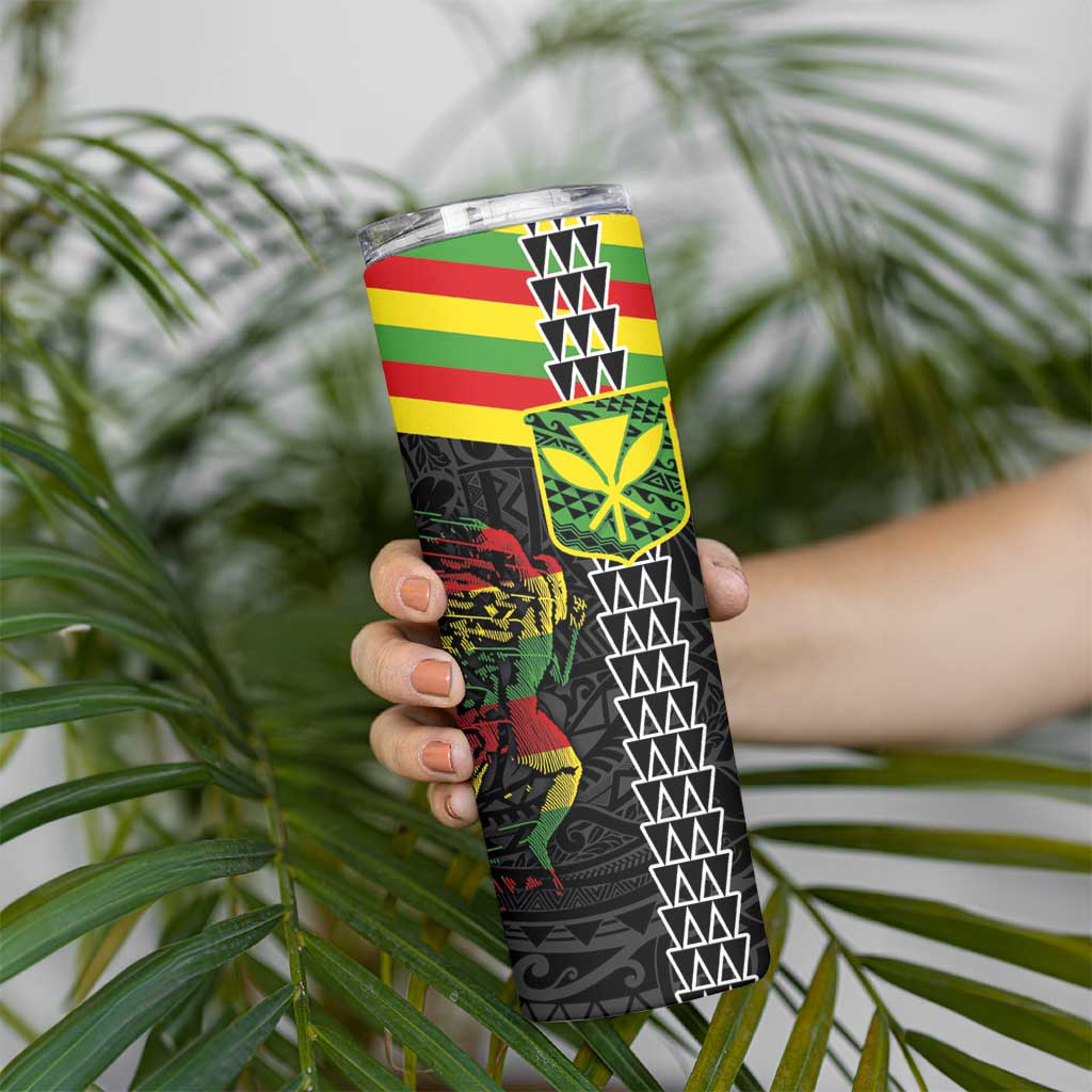 Kanaka Maoli Running Skinny Tumbler Kakau Pattern with Kanaka Maoli Flag Color LT03 - Polynesian Pride