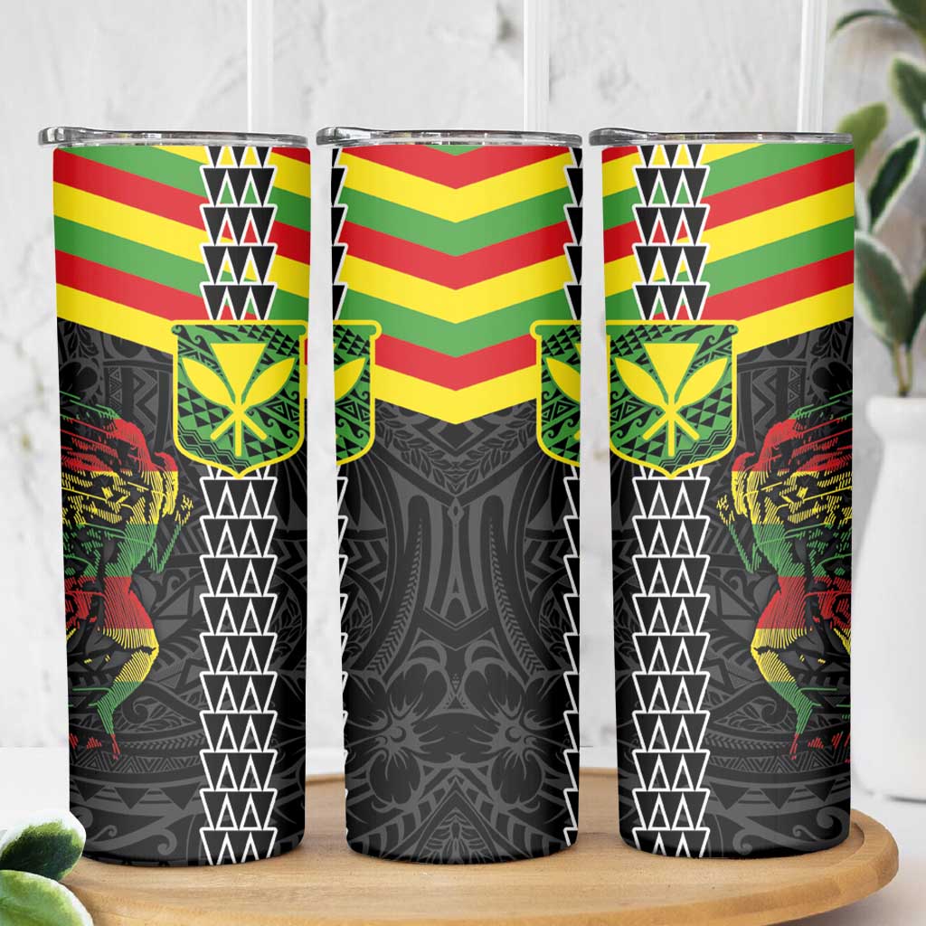 Kanaka Maoli Running Skinny Tumbler Kakau Pattern with Kanaka Maoli Flag Color LT03 - Polynesian Pride
