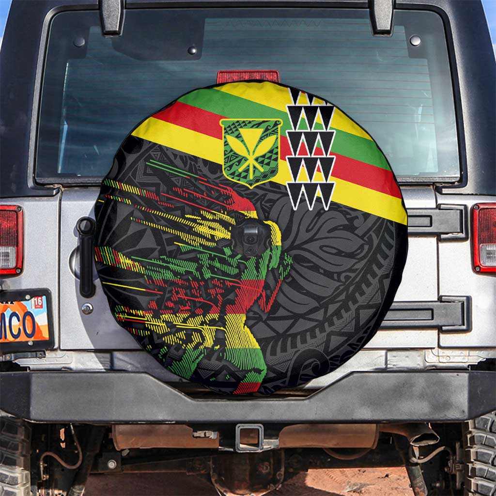 Kanaka Maoli Running Spare Tire Cover Kakau Pattern with Kanaka Maoli Flag Color LT03 Black - Polynesian Pride