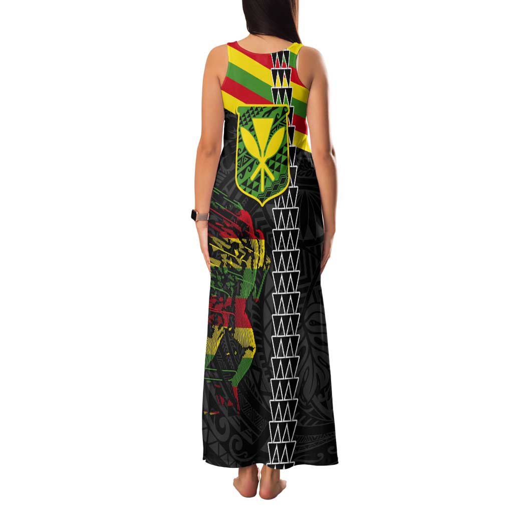 Kanaka Maoli Running Tank Maxi Dress Kakau Pattern with Kanaka Maoli Flag Color LT03 - Polynesian Pride