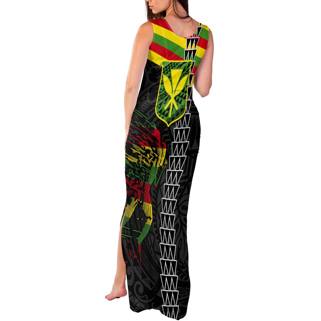 Kanaka Maoli Running Tank Maxi Dress Kakau Pattern with Kanaka Maoli Flag Color LT03 - Polynesian Pride