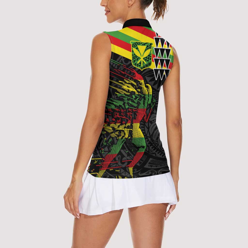 Kanaka Maoli Running Women Sleeveless Polo Shirt Kakau Pattern with Kanaka Maoli Flag Color LT03 - Polynesian Pride