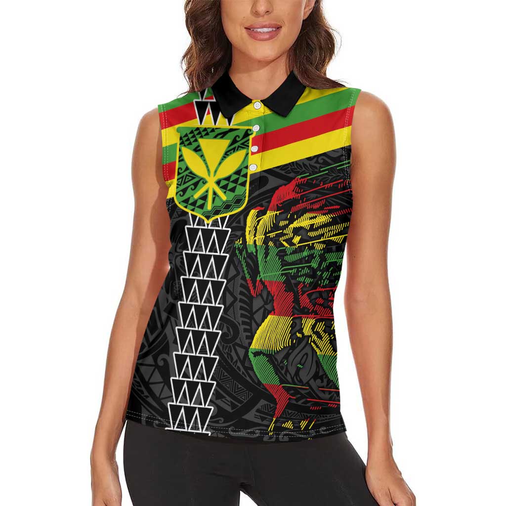 Kanaka Maoli Running Women Sleeveless Polo Shirt Kakau Pattern with Kanaka Maoli Flag Color LT03 - Polynesian Pride