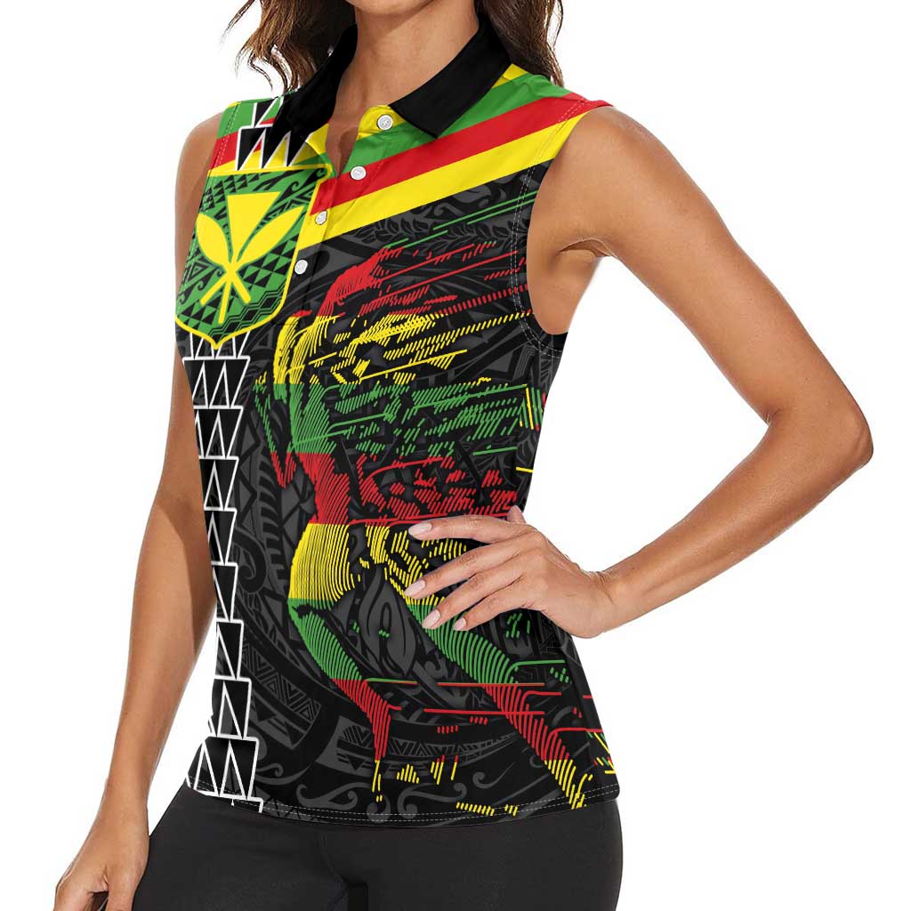 Kanaka Maoli Running Women Sleeveless Polo Shirt Kakau Pattern with Kanaka Maoli Flag Color LT03 - Polynesian Pride