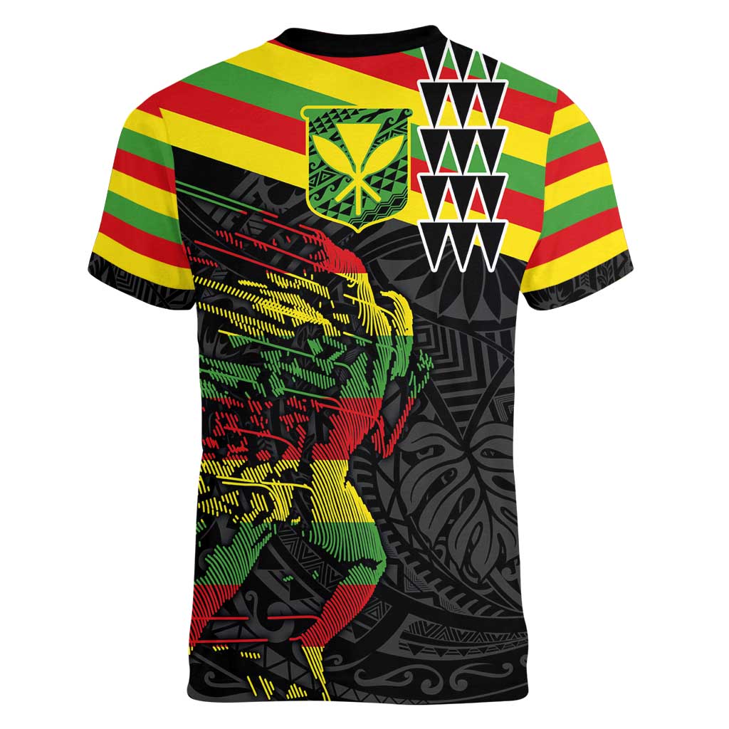 Kanaka Maoli Running Women V-Neck T-Shirt Kakau Pattern with Kanaka Maoli Flag Color LT03 - Polynesian Pride