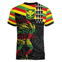 Kanaka Maoli Running Women V-Neck T-Shirt Kakau Pattern with Kanaka Maoli Flag Color LT03 - Polynesian Pride