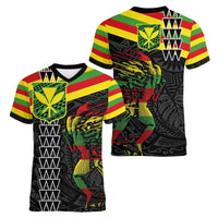 Kanaka Maoli Running Women V-Neck T-Shirt Kakau Pattern with Kanaka Maoli Flag Color LT03 - Polynesian Pride