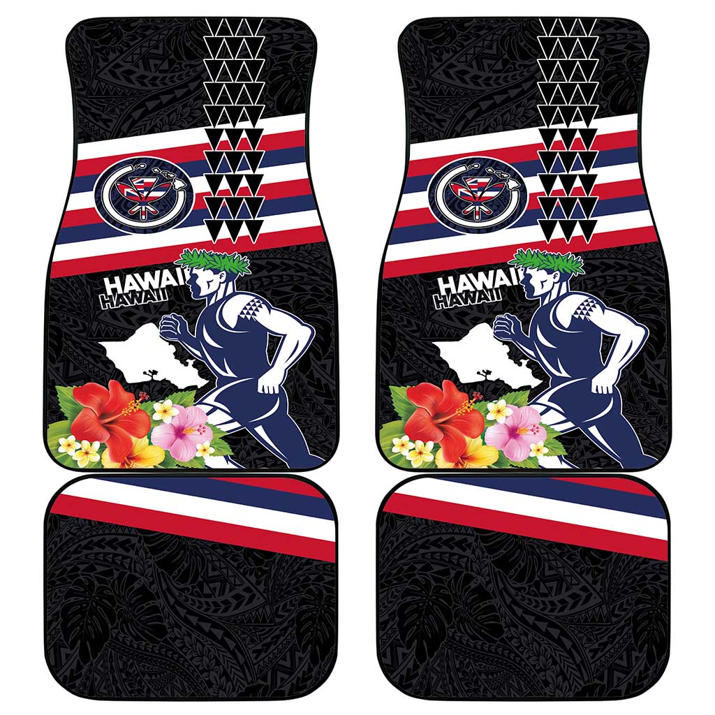 Honolulu Running Race Car Mats Hawaii Marathon Kakau Art with Hibiscus and National Flag Style LT03 - Polynesian Pride