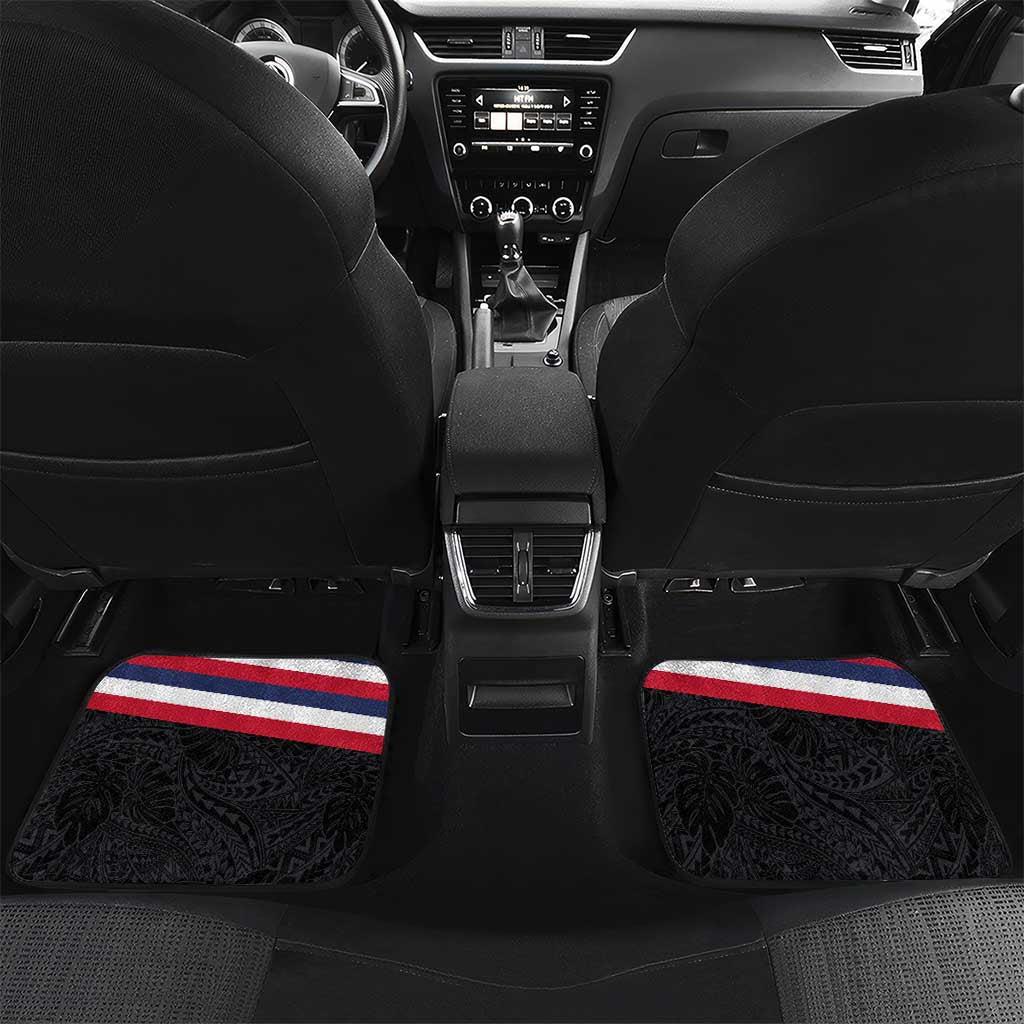 Honolulu Running Race Car Mats Hawaii Marathon Kakau Art with Hibiscus and National Flag Style LT03 Set 2pcs - Back Blue and White - Polynesian Pride